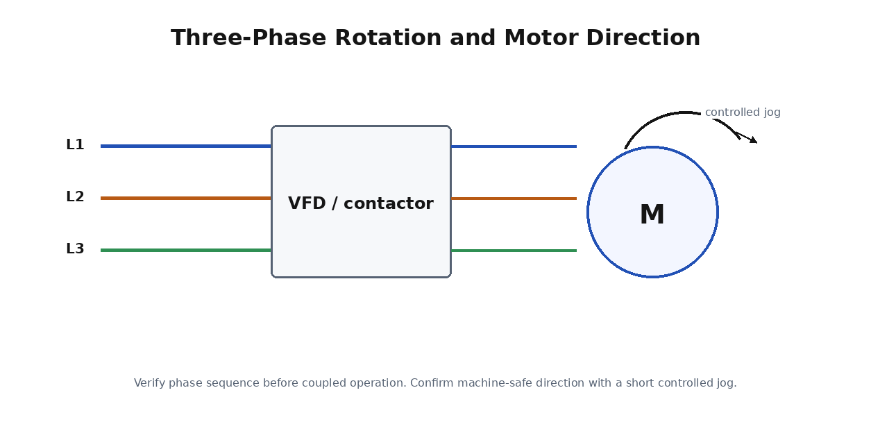 Simplified commissioning training diagram for Motor Direction and Phase Rotation