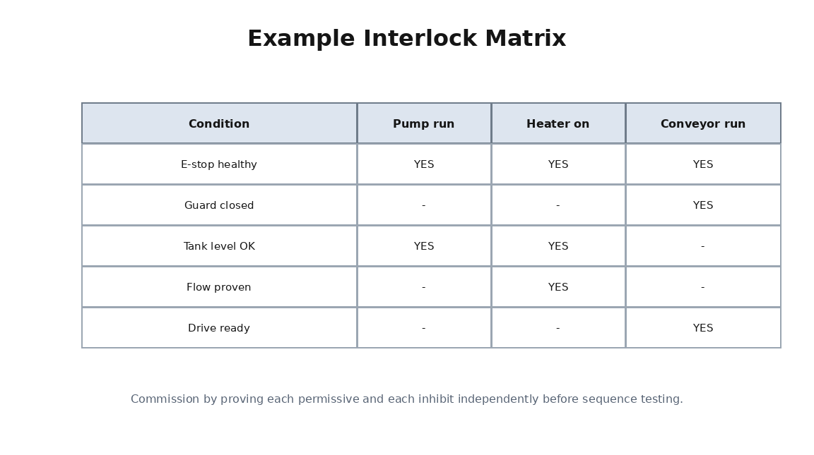 Simplified commissioning training diagram for Interlocks and Permissives