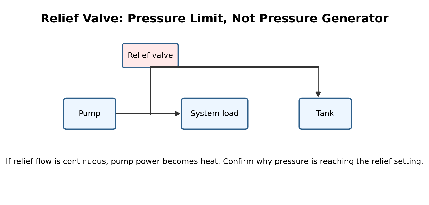 Simplified hydraulic training diagram for Relief Valves: Setting, Instability and Leakage